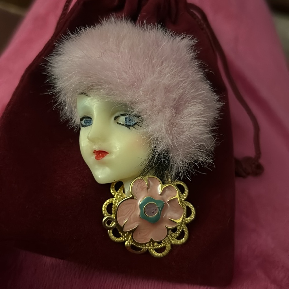 Vintage Woman Lady stamped Brooch Pin